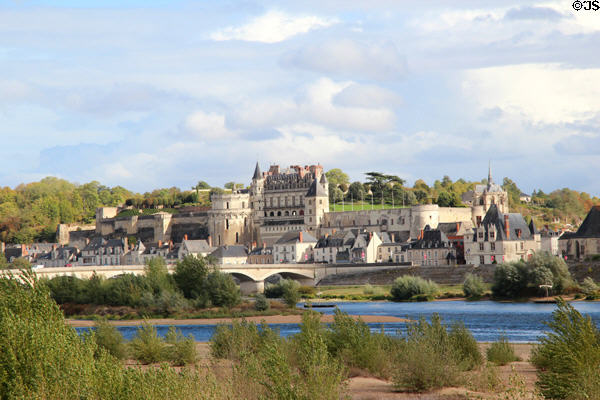Chateau Royal of Amboise viewed from north bank of Loire River. Amboise, France.