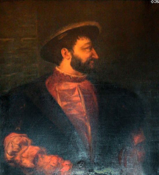 Portrait of a gentleman painting by Venetian School after Titian in Council Chamber in Royal Lodge at Chateau Royal of Amboise. Amboise, France.