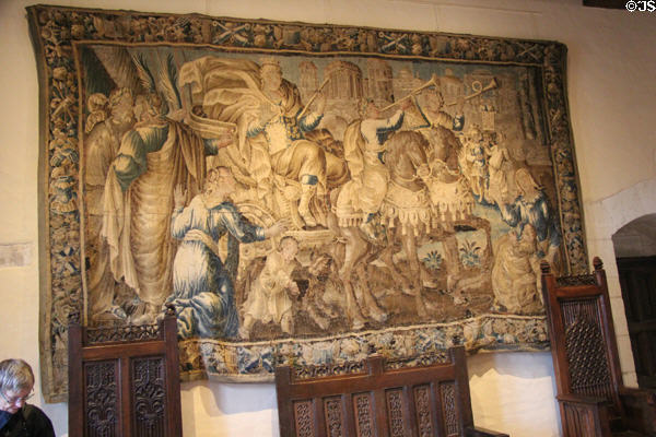Aubusson tapestry in Cupbearer's Room in Royal Lodge at Chateau Royal of Amboise. Amboise, France.