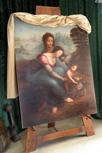 Reproduction of Da Vinci's The Virgin & Child with St Anne in Da Vinci workshops at Château de Clos Lucé. Amboise, France.