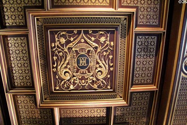 Ceiling panels with initials Catherine de Medici of in Studiolo at Blois Chateau. Blois, France.