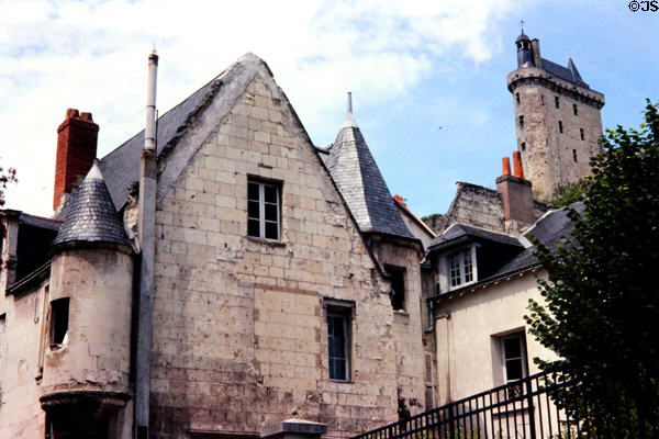Medieval building with Château de Chinon above. Chinon, France.