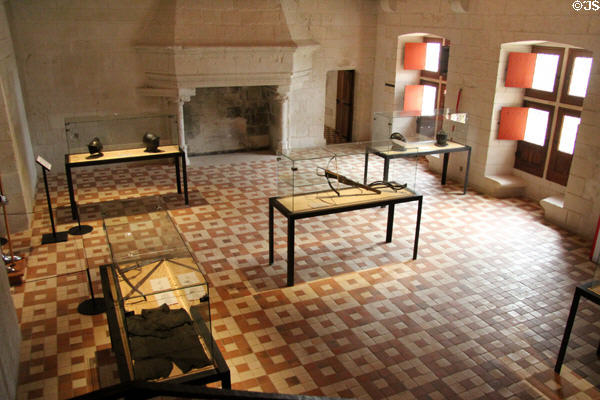 Royal lodgings interior with museum displays at Château de Chinon. Chinon, France.