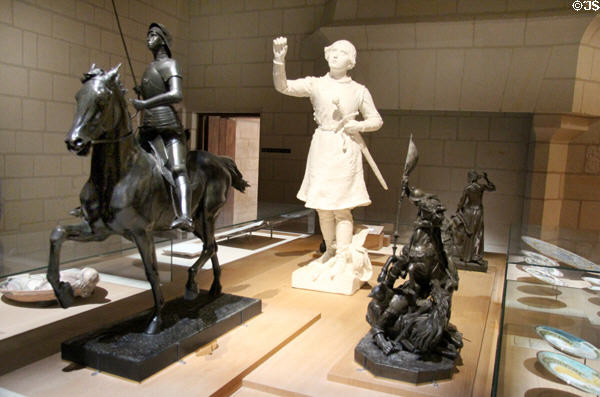 Collection of statues (19thC) of Joan of Arc in Royal Lodgings museum at Château de Chinon. Chinon, France.