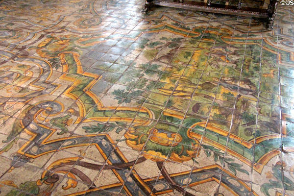 Majolica tile floor (17thC) in Council Chamber at Chaumont-Sur-Loire. France.