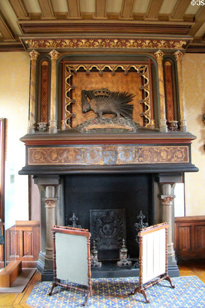 Grand Salon fireplace (19thC) with porcupine symbol of Louis XII at Chaumont-Sur-Loire. France.