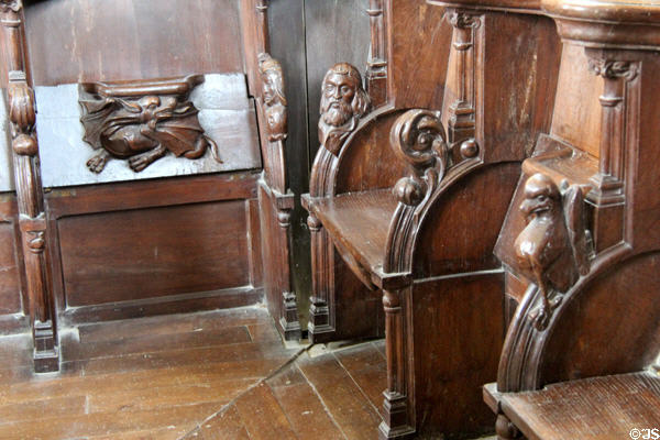 Carved choir stalls (1528) in Chapel at Chateau D'Ussé. Ussé, France.