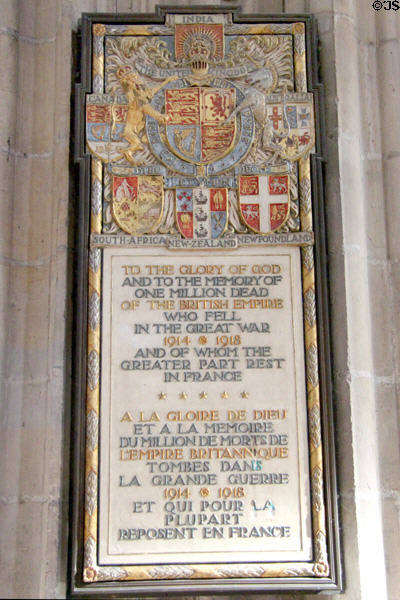 Memorial to British Empire dead of WWI at Orleans Cathedral. France.