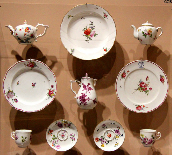 Collection of porcelain from Vincennes, French & Meissen, Germany (18thC) at Orleans Beaux Arts Museum. Orleans, France.