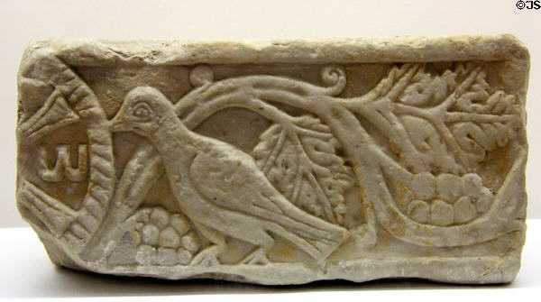 Carved marble (5th - 6thC) from ancient cathedral in Antibes at Antibes Archeology Museum. Antibes, France.