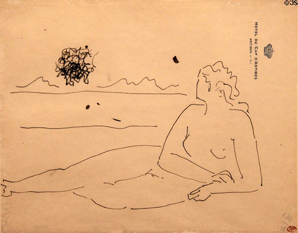 Nude Lying on the Beach (Nu allongé au bord de la mer) on "Hôtel du Cap d'Antibes" writing paper (1923) by Pablo Picasso at Picasso Museum. Antibes, France.