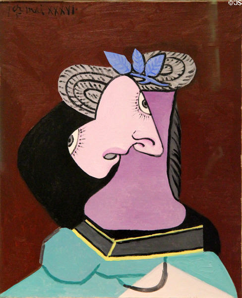 Straw Hat with Blue Leaves (Le Chapeau de paille au feuillage bleu) painting (1936) by Pablo Picasso at Picasso Museum. Antibes, France.