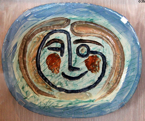 Ceramic plate with face on blue background (1947-48) by Pablo Picasso at Picasso Museum. Antibes, France.