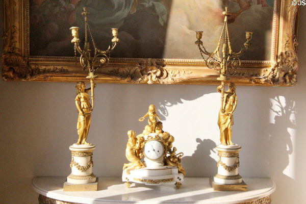 Ormolu candlesticks & clock at Villa Ephrussi de Rothschild. Saint Jean Cap Ferrat, France.