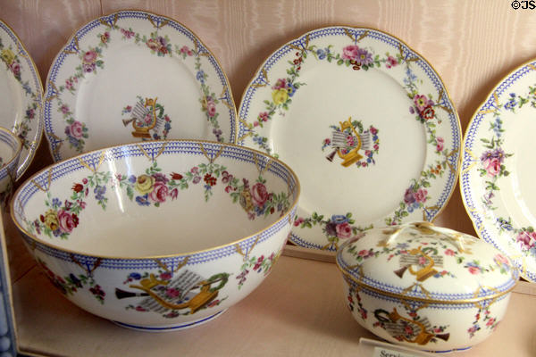 Bowl & plates from Sèvres table service (1767) at Villa Ephrussi de Rothschild. Saint Jean Cap Ferrat, France.