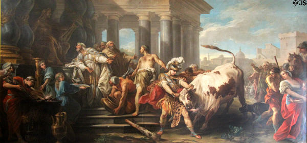 Theseus defeats the Bull of Marathon painting (c1745) by Charles-André Van Loos at Nice Fine Arts Museum. Nice, France.