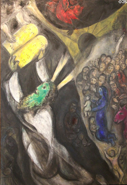 Moses receives the Ten Commandments (Moïse recevant les Tables de la Loi) painting (1950-52) by Marc Chagall at Chagall Museum. Nice, France.