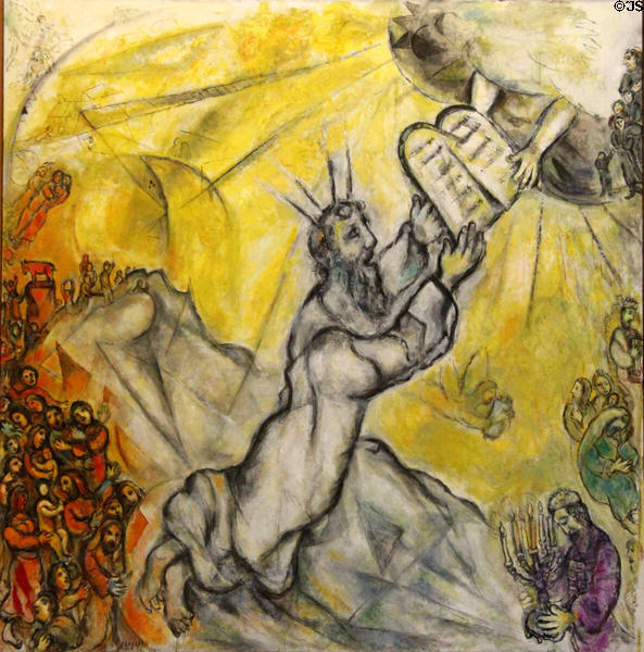 Moses Receiving the Tablets of the Law painting (1960-66) by Marc Chagall at Chagall Museum. Nice, France.