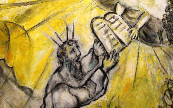 Detail of Moses in Moses Receiving the Tablets of the Law painting (1960-66) by Marc Chagall at Chagall Museum. Nice, France.