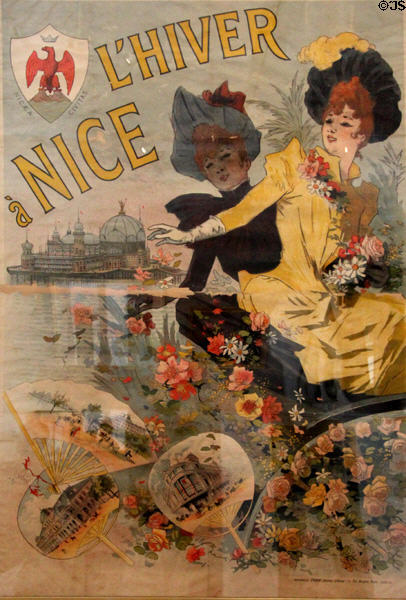 Winter in Nice poster (1897) embellished with the shield of the city of Nice by Jules Cheret at Masséna Museum. Nice, France.