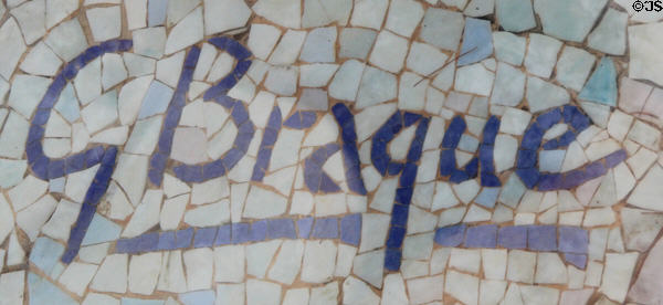 Signature of Georges Braque in mosaic pond floor at Fondation Maeght. St Paul de Vence, France.