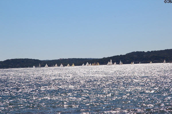 Yachts in regatta sailing in Gulf of St. Tropez. Sainte-Maxime, France.