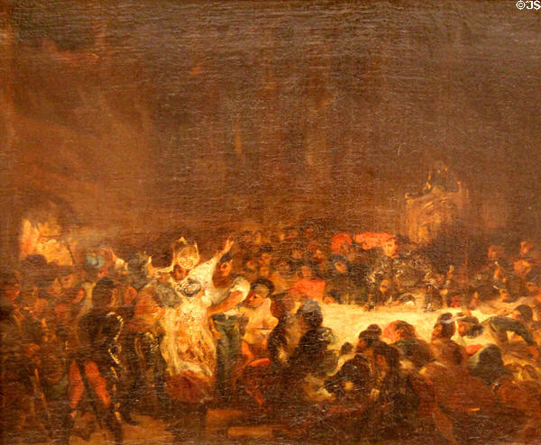 Assassination of Bishop of Liège painting (1827) by Eugène Delacroix at Beaux-Arts Museum. Lyon, France.