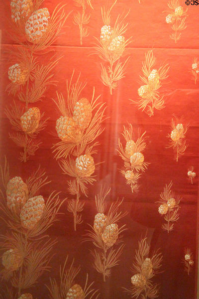 Silk cloth with pine cone pattern (1889) by Maison Poncet père et fils shown at l'Exposition universelle de Paris of 1889 at Musées des Tissus. Lyon, France.