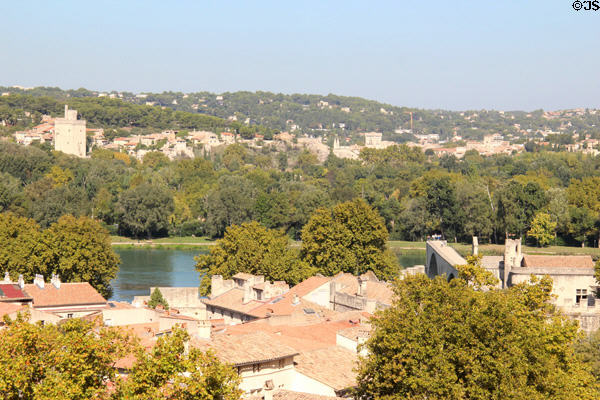 Overview of Rhone River valley including ruins of Pont St Bénezet. Avignon, France.