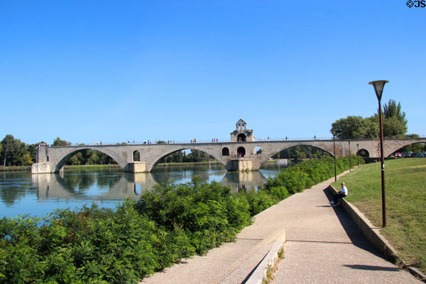 Remaining section of St Bénezet bridge (12thC) famous in song "Sur le Pont d'Avignon". Avignon, France.