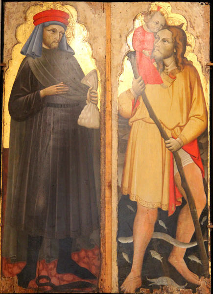St Hommebon & St Christopher painting (1400s) by Pietro Lianori of Bologna at Petit Palais Museum. Avignon, France.