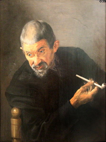 Seated pipe smoker painting (1600s) by Cornelis Dusart at Calvet Museum. Avignon, France.