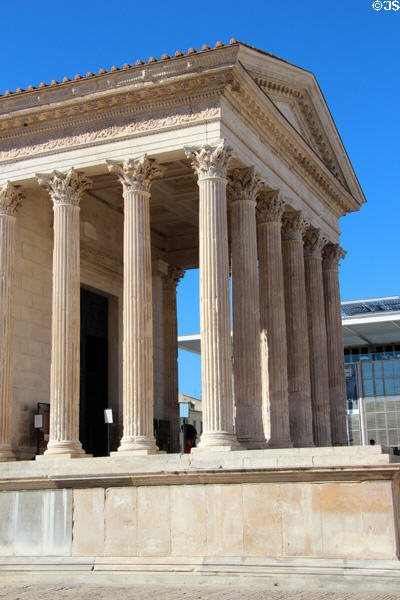 Corinthian columns & pediment of Maison Carrée. Nimes, France.