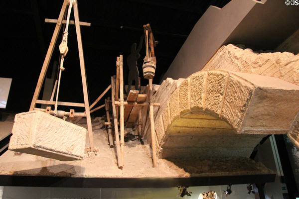 Model of Roman Pont du Gard construction site at Pont du Gard museum. Nimes, France.