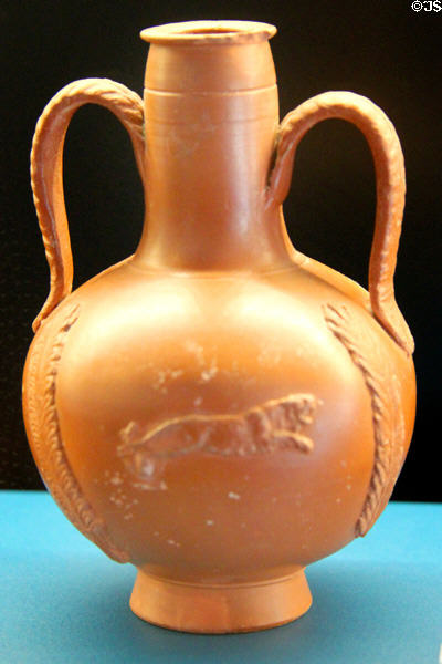 Ceramic vase with two handles & lion design from Tunisia (early 3rdC) at Arles Antiquities Museum. Arles, France.