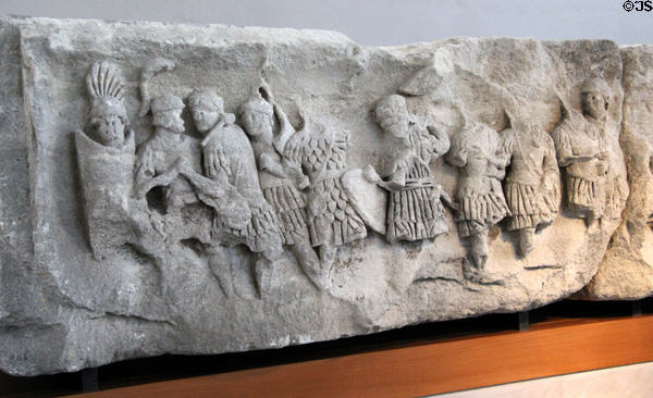 Marble frieze of Roman legionnaires (1stC CE) at Arles Antiquities Museum. Arles, France.