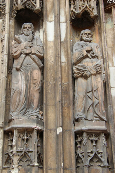 Statues of St Andrew & St Peter on facade of St-Sauveur Cathedral. Aix-en-Provence, France.