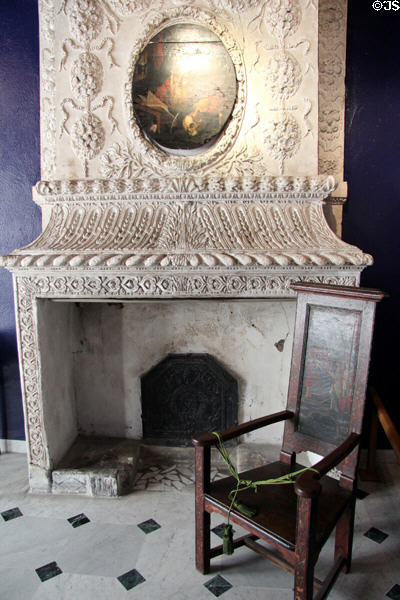 Carved stone fireplace at Orange museum of art & history. Orange, France.