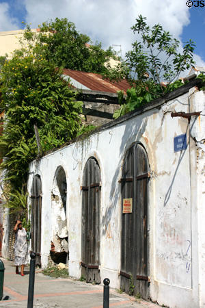Traditional shutter doors on Quai Foulon building. Pointe-à-Pitre, Guadeloupe.
