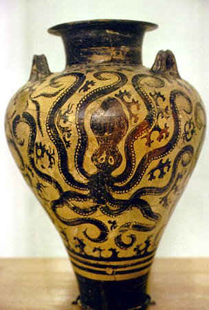 Octopus Amphora from 15th century BC at National Archeological Museum in Athens, taken from Mycenaean cemetery at Prosymna, Argos. Greece.
