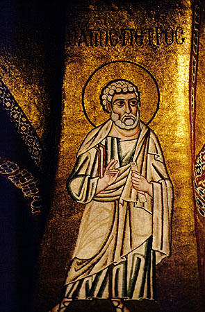 Mosaic of St Peter, circa 11th century in Katholikon, Ossios Loukas. Greece.