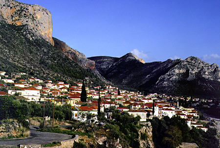 View of town of Leonidio in canyon. Greece.