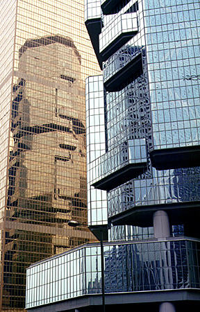 Modern highrises of Hong Kong reflect each other. Hong Kong.