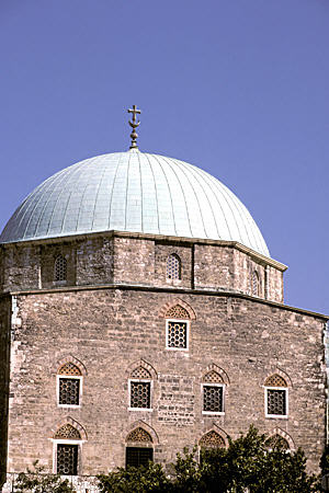 Dome of Belvarosi (Ozsámi) Templom, former Kassim Mosque (c1580) in Pécs. Hungary.