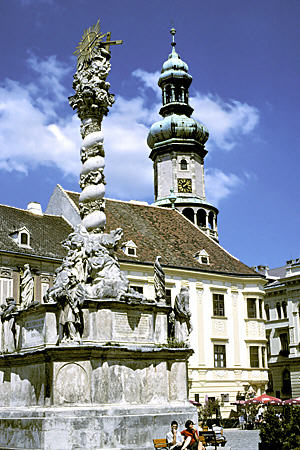 Town Hall & Trinity statue in Sopron. Hungary.