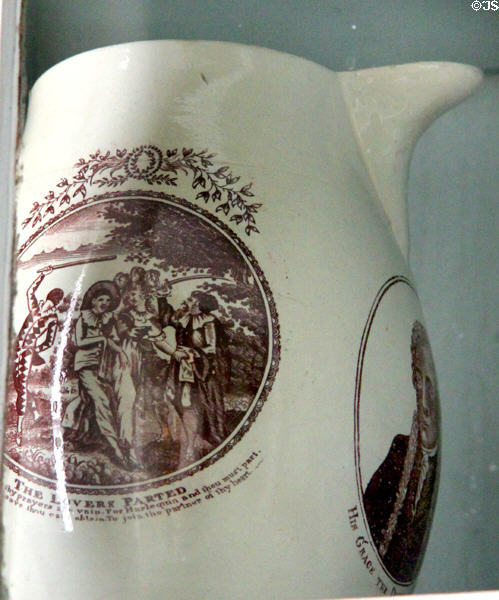 'Duke of Leinster' creamware pitcher (c1795-1810) with 'Lovers Parted' plus 'Sailor's Farewell & Return' scenes, prob. Staffordshire at Castletown House. Ireland.