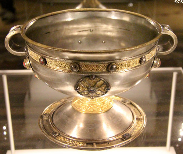 Gilded silver chalice (8thC) from Reerasta, Limerick at National Museum of Ireland Archaeology. Dublin, Ireland.