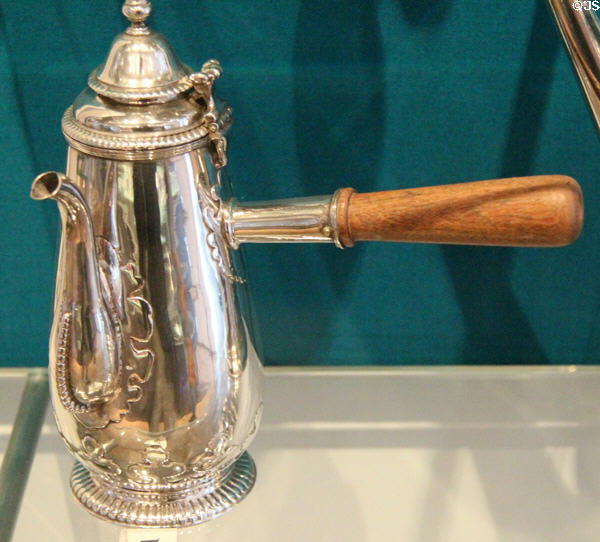 Silver chocolate pot (1696-9) by Thomas Bolton of Dublin at National Museum Decorative Arts & History. Dublin, Ireland.