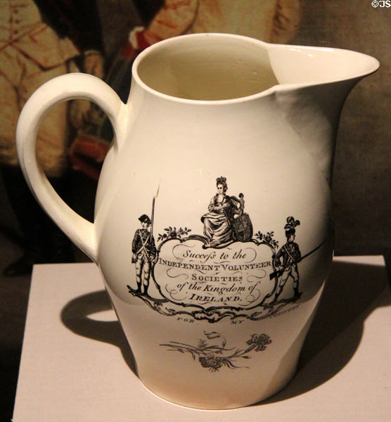 Creamware pitcher "Success to the Independent Volunteer Societies of the Kingdom of Ireland" (c1780) by Wedgwood at National Museum Decorative Arts & History. Dublin, Ireland.