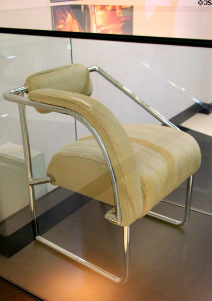 Chrome & steel asymmetrical Non-conformist chair (1927-9) by Eileen Gray at National Museum Decorative Arts & History. Dublin, Ireland.